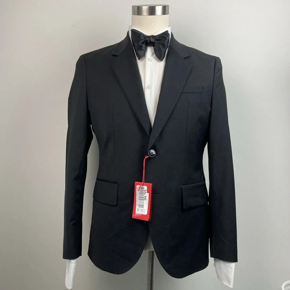 Hugo Boss Mens Slim fit Wool Suit Jacket Blazer 38S Black Solid